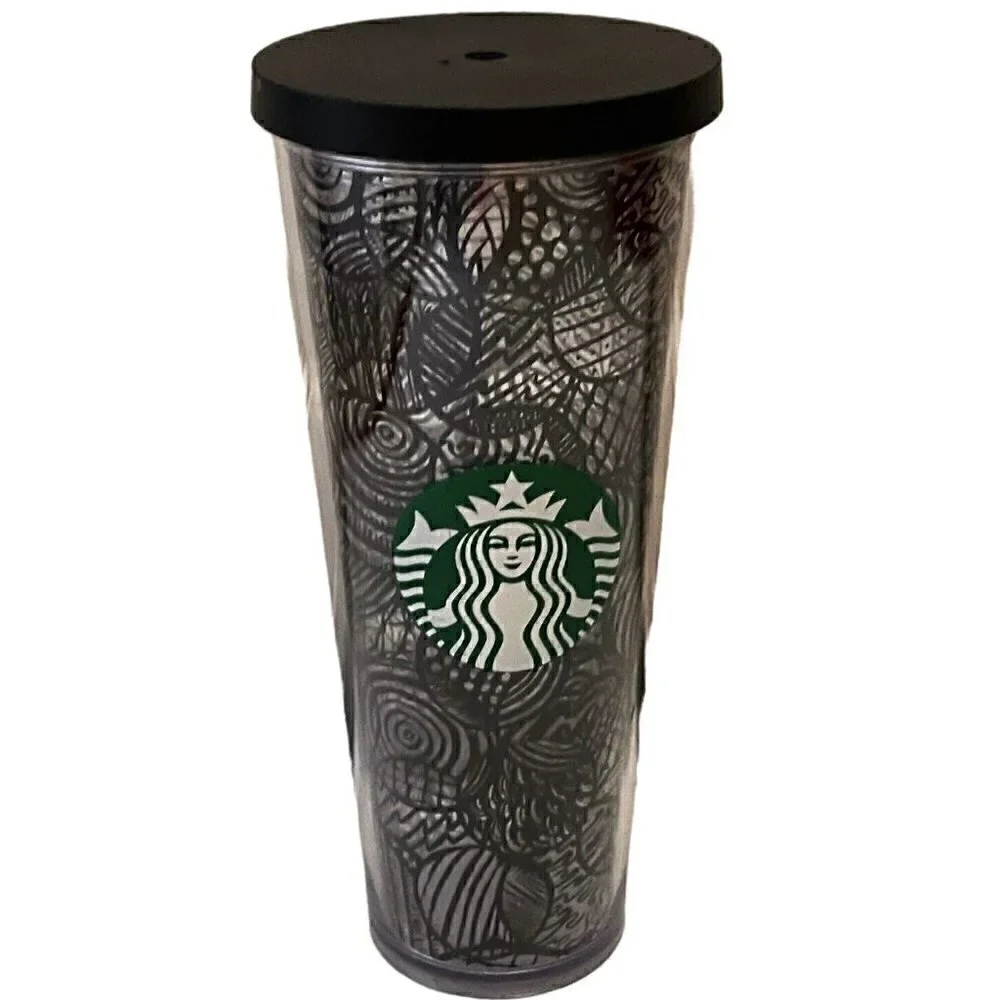 2014 Starbucks Black Line Acrylic Cold Tumbler Venti 24 oz No Straw